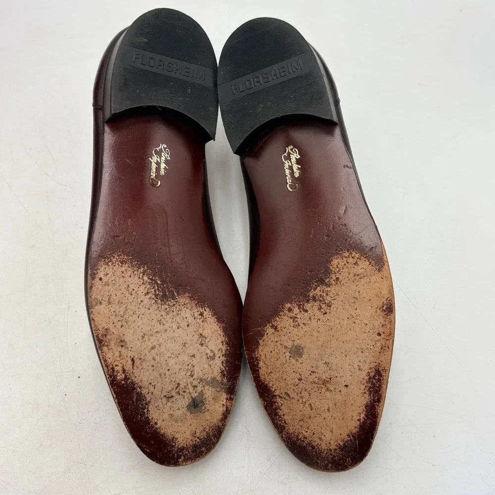 VTG Florsheim Imperial Loafers 11 D Burgundy Leather USA Dress Shoes Horsebit